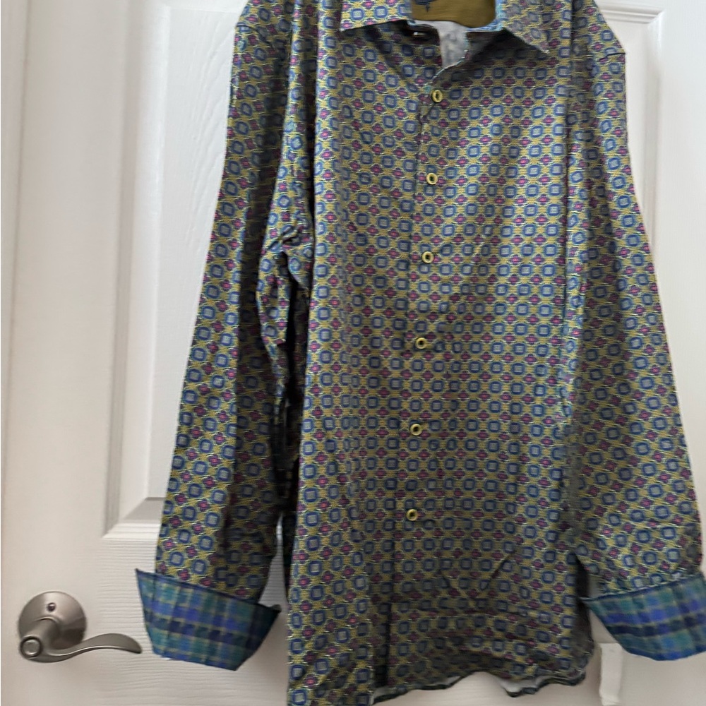 Robert Graham 2XL Geometric Dress Shirt - Blue and Green New with tag